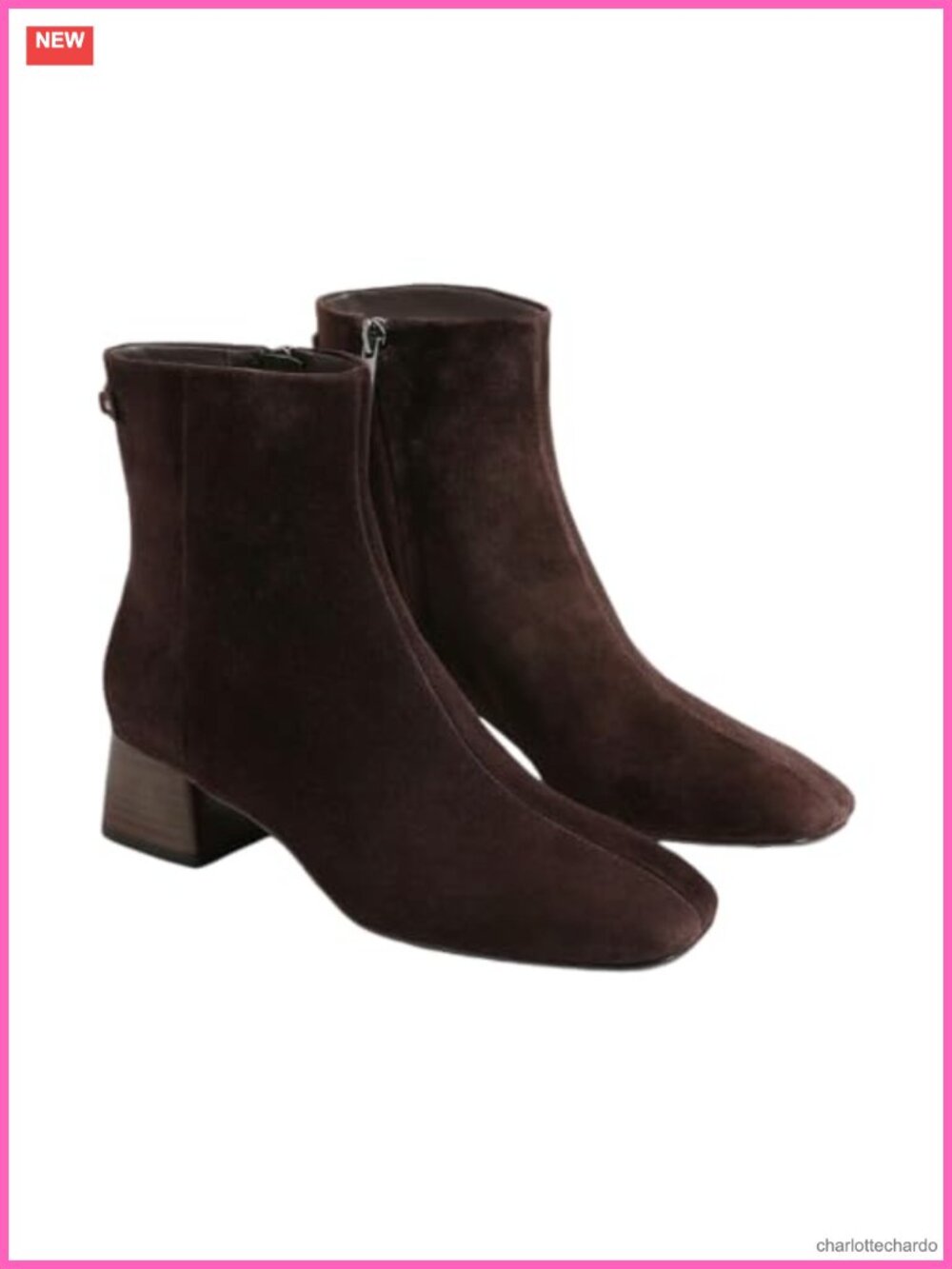 Women's Suede Chunky Heel Ankle Boots Square Toe Side Zip Booties
